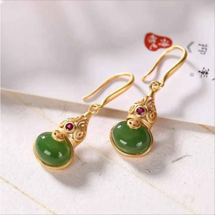 Silver%20inlaid%20natural%20Hetian%20Jasper%20Froude%20gourd%20Earrings%20Chinese%20retro%20palace%20style%20women's%20Christmas%20Halloween%20Gift%20-%20Image%203