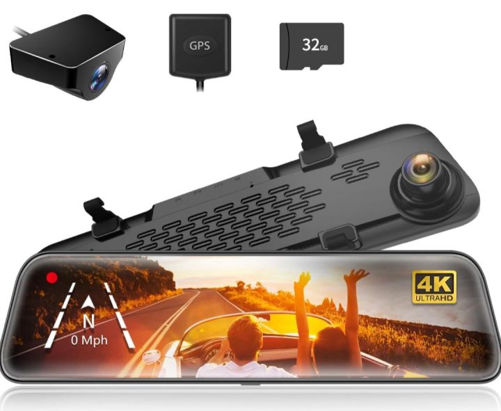 WOLFBOX G840S 12″ 4K Mirror Dash Cam 2160P Full HD Smart Rear View Camera Mirror Dash Cam
