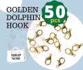 Golden Dolphin Hook Jewelry Making Accessories - Lobster Clasps Claw Hooks for Necklace and Bracelet - 7x12mm.