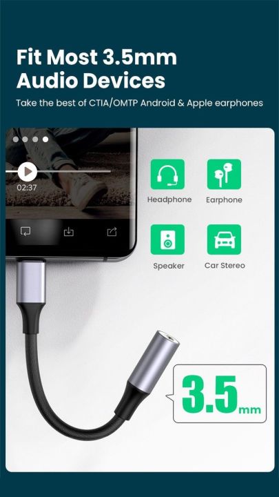 UGREEN%20USB%20C%20to%203.5mm%20Headphone%20Adapter,%20Type%20C%20Dongle%20Audio%20Jack%20Converter%20with%20DAC%20Chip%20Compatible%20for%20Galaxy%20Note20%20Ultra/Note20/S20/Note10/S10,%20Pixel%204%203%202%20XL,%20,%20OnePlus%20and%20More%20-%20Image%208