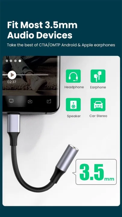 UGREEN%20USB%20C%20to%203.5mm%20Headphone%20Adapter,%20Type%20C%20Dongle%20Audio%20Jack%20Converter%20with%20DAC%20Chip%20Compatible%20for%20Galaxy%20Note20%20Ultra/Note20/S20/Note10/S10,%20Pixel%204%203%202%20XL,%20,%20OnePlus%20and%20More%20-%20Image%208