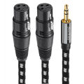 Bochara Braided 3.5mm TRS to Dual XLR Female OFC Audio Cable Foil+Braided Shielded For Speakers Mixers. 