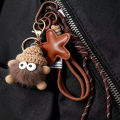 Cute Leather Keychain Cartoon Small Coal Ball Key Chain Creative Plush Bag Pendant Car Metal Keyring Gift.