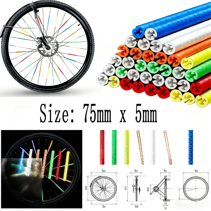 7.5cm Bicycle Spoke Reflectors Stickers 36pcs Colorful Wheel Reflective Tape Strip DIY Cycling Safety Warning Light Kit for Bike