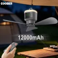 12000mAh Portable Ceiling Fans Outdoor Camping Fan Tent Air Circulator Cooler Rechargeable Electric Fan Remote Control LED Light.
