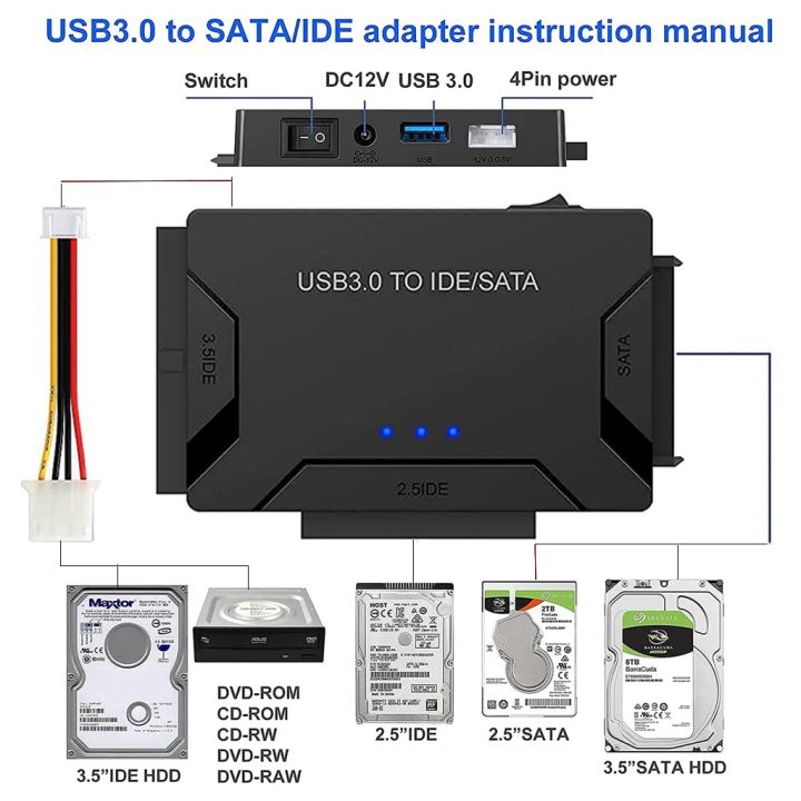 SATA/IDE%20to%20USB%203.0%20Adapter%20Hard%20Drive%20Adapter%20Cable%20Converter%20for%202.5/3.5%20Inch%20SATA%20and%20IDE%20HDD%20Support%206TB%20For%20PC%20Macbook%20-%20Image%203