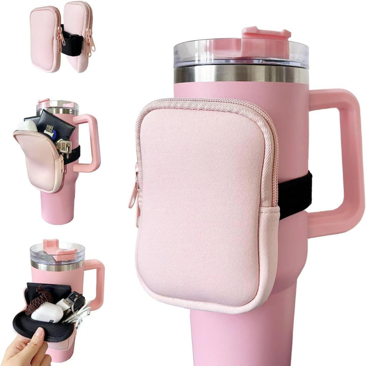 Water Bottle Pouch for For Stanley Cup 40oz/20oz/30oz Water Bottle Caddy Neoprene Tumbler Bag for Cards Keys Wallet Earphone