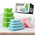 4 Pack Silicon Lunch Box Flat Stacks Collapsible Food Storage Containers With Lids Leftover Meal Box For Kitchen BPA Free. 