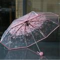 Cherry Flower Transparent Umbrella Anti-UV 3 Fold Clear Sun Rain Umbrella Paraguas Plegable Mujer Women Girls Sakura Umbrella. 