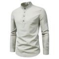 Men's solid color casual slim fitting standing collar long sleeved business shirt shirt. 