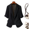Black Solid Casual Turn-Down Collar Single Button Short Sleeve Women's Jacket Suit Blazer Short Coat Woman Clothing Fashion 2024.