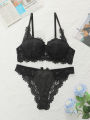 Viomisha Sexy Lingerie Set for Lady Push Up Bra with Steel Ring B Cup Black Lace Underwear Panty Female Intimate Clothes. 