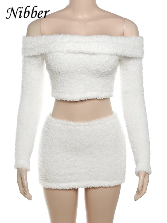 Nibber%20Solid%20Furry%20Two%20Piece%20Set%20Women%20Autumn%20Winter%20Elegant%20Slash%20Neck%20Crop%20Tops+Mini%20Skirts%20Casual%20Skinny%20Streetwear%20Outfits%20-%20Image%207