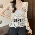 Crochet Tank Top for Women Sheer Open-work Sleeveless Crop Knit Top Blouse Summer Boho Vacation Coverup Outfit. 
