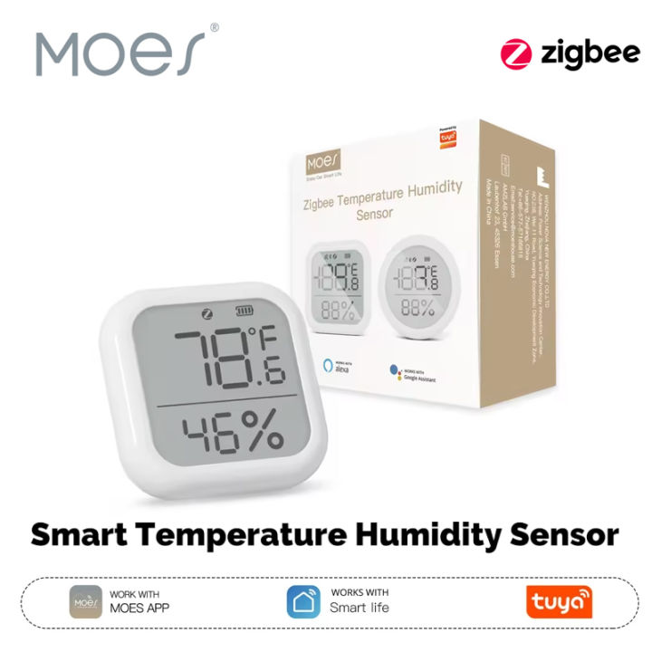 MOES Tuya ZigBee Smart Home Temperature And Humidity Sensor With LED Screen Works With  Assistant and Tuya Zigbee Hub