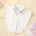 Women's Handmade Nail Half Round Bead Pointed Neck Chiffon Fake Collar Versatile Decoration Half Shirt Style Fake Collar. 