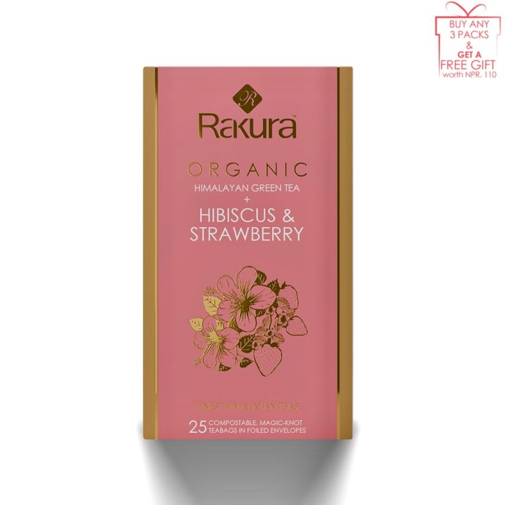Rakura Organic Himalayan Green Tea + Hibiscus and Strawberry | 25 Tea ...