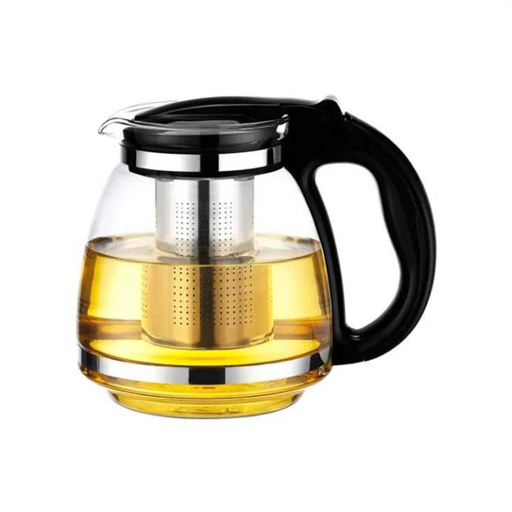 Borosilicate Glass Tea-Pot Kettle with Stainless Steel Strainer Plastic Handle Auto Lock 1500ml for Water Tea Coffee Jasmine Tea Green Tea Chamomile Tea and other Beverages for Home Office Cafe Restaurant Hotel Pubs Outdoor