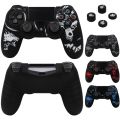 Laser Carving Soft Silicone Control Cover For Playstation 4 Controller PS4 Gamepad Skin with Joystick Grip Caps.