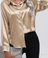 Plus Size Casual Women Silk Shirt 2025 New Fashion Loose Long Sleeve Button-Down Blouse Female Elegant Top Office Acetate Shirts.