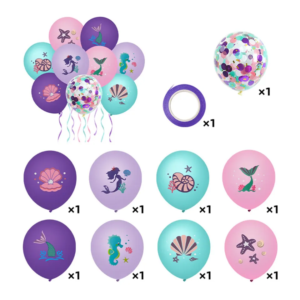 58-Piece Mermaid Birthday Party Decoration Kit - Happy Birthday Banner, Swirls, Cupcake Toppers & Cake Borders - View #6