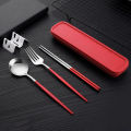 3pcs Thin Portuguese Portable Stainless Steel Cutlery Chopsticks, Forks, Spoons, Student Home Outdoor Picnic Tableware.