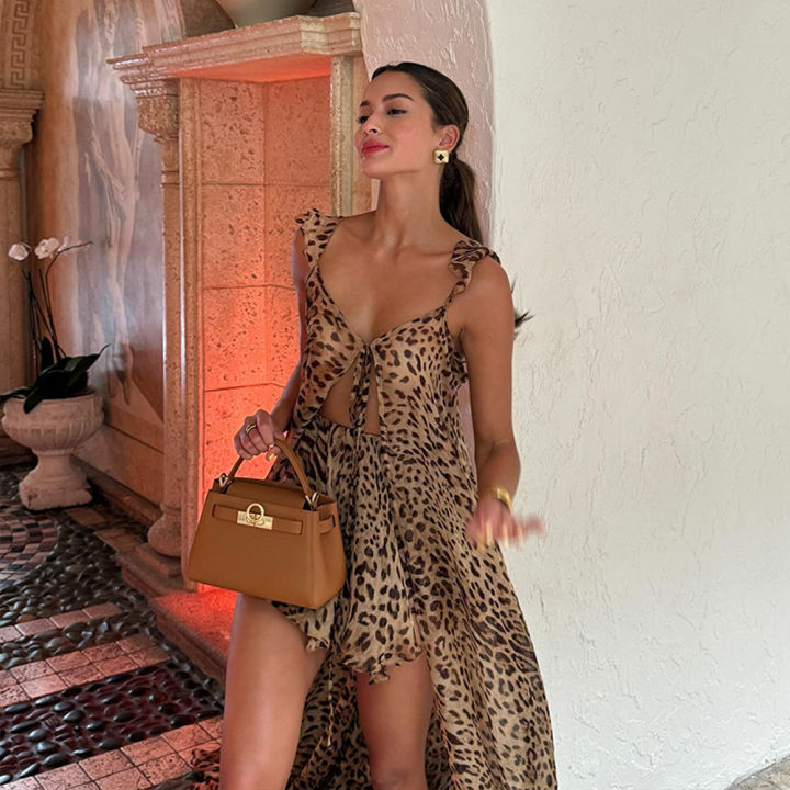 Summer%202025%20%20Women's%20Beach%20Vacation%20Dress%20Set%20Chiffon%20Print%20Halter%20Long%20Dress%20Loose%20Leopard%20Print%20Shorts%20Dress%20Suit%20-%20Image%205