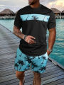 Hawaiian Beach Printed Summer Men's T-shirt Set Sportswear Men's Clothing Short Sleeve Shorts Set Men's T-shirt Set Lightweight. 
