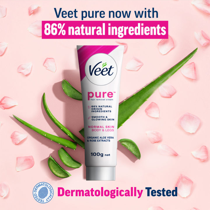 Veet%20100gm%20Normal%20Skin%20Hair%20Removal%20Cream%20for%20Body%20&%20Legs,%20Freshest%20Smell%20with%20With%20Organic%20Aelo%20Vera%20and%20Rose%20Extract,%20Dermatologically%20Tested%20-%20Image%203
