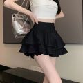 Princess Kawaii Sweet Mini Skirt Elastic High Waist Ballet-Style Tiered Skirt New White Casual Matching Girl's Short Cake Skirt.