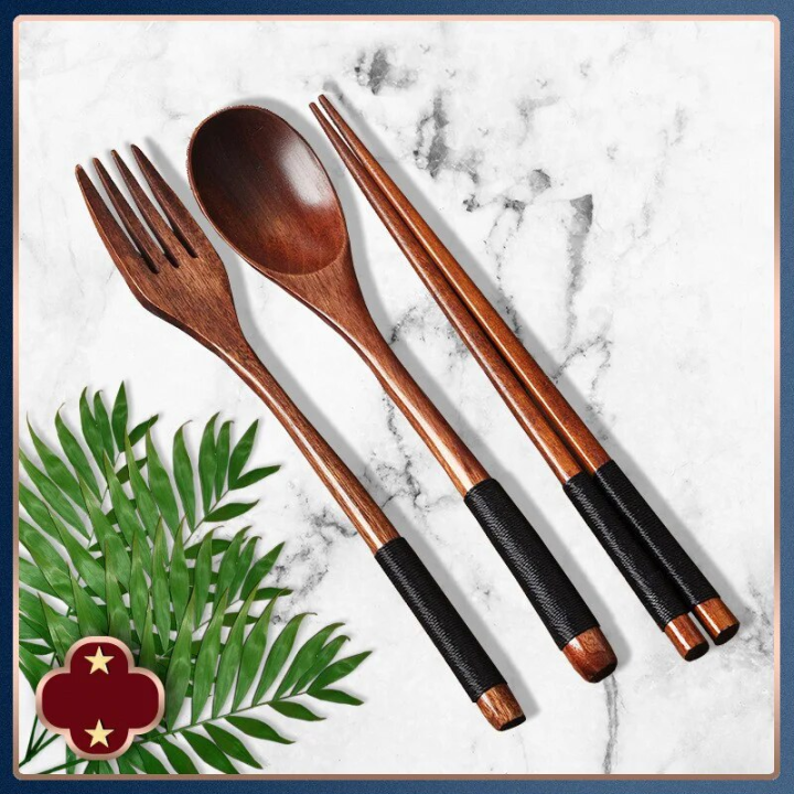 1pc%20Wooden%20Chopsticks%20Fork%20Spoon%20Three-piece%20Set%20Twine%20Japanese-style%20Tableware%20Kitchen%20Home%20Chopsticks%20Fork%20Spoon%20Cutlery%20Set%20-%20Image%204