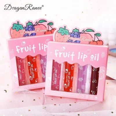 Dragon Ranee 4 Pcs Fruit Lip Oil Set Lip Gloss Crystal Jelly Liquid Lipstick Set