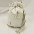 Designer Traditional Potli Bag with Fancy Embroidery and Gota Lace Handle for Women - Wedding Gift. 