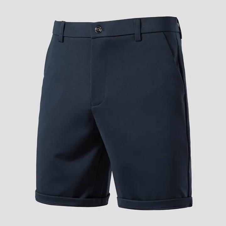 Summer%20100%25%20Cotton%20Solid%20Dress%20Shorts%20Men%20High%20Quality%20Casual%20Business%20Social%20Elastic%20Waist%20Men%20Shorts%20Lightweight%20Beach%20Shorts%20-%20Image%204