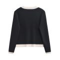 Autumn Women's Wear Gold breasted Long Sleeve Black and White Round Neck Knitted Cardigan Sweater Coat 1822/106. 
