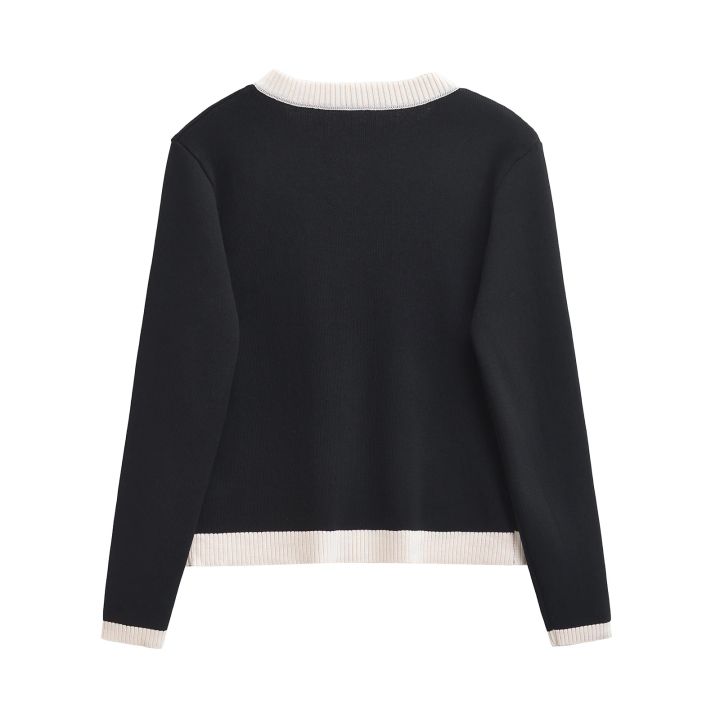 Autumn%20Women's%20Wear%20Gold%20breasted%20Long%20Sleeve%20Black%20and%20White%20Round%20Neck%20Knitted%20Cardigan%20Sweater%20Coat%201822/106%20-%20Image%203