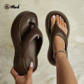 New Summer Women's Flip-Flops, Fashionable Wedge-Heeled Dark Brown Thick-Soled Sandals, Outdoor Casual Beach Shoes, High-Heeled Flip-Flops. 