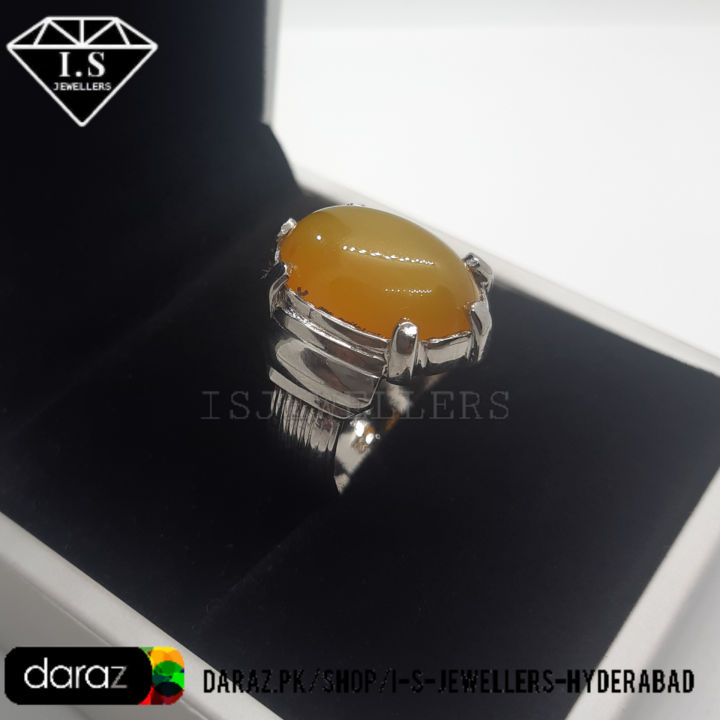 Natural Zard Aqeeq Ring , Yellow Agate Ring , 925 Silver "Chandi" Ring With Yellow Aqeeq Stone