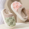 Fashion Couple Winter Slides Warm Plaid Fluffy Slippers Soft Sole Flip Flops For Women And Men Home Indoor Non-slip Cotton Shoes. 