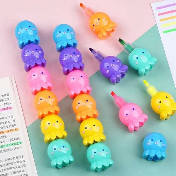 Octopus Stackable Markers 6 PCS Colorful Octopus Shaped Highlighter Pastel Highlighter Set Cute ...