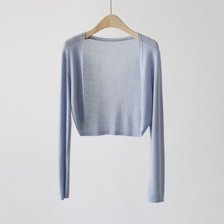 Short%20Ice%20Silk%20Knitted%20Sun%20Protection%20Cardigan%20Women's%20Thin%20Summer%20Suspender%20Skirt%20Layered%20Gauze%20Jacket%20Air-conditioned%20Cover%20Up%20-%20Image%204