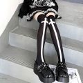 Japanese Harajuku Long Socks Festival Party Cross Cosplay Black Stockings Dark Gothic Y2K Knee Thigh Socks for Women's Skirts. 