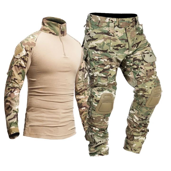 Uniform Camo Multicam Combat Shirts Cargo Pants +pads Sniper Hunting Clothes Suits Trainning Airsoft Paintball Sets
