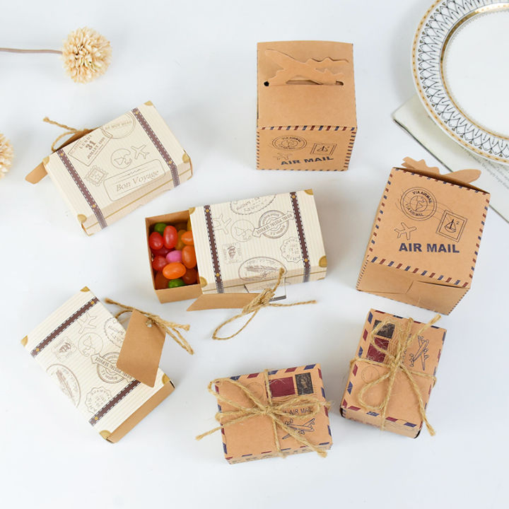 10pcs Mini Suitcase Candy Box Travel Map Classic Theme  Box For Wedding Birthday Favor Present Boxes Packing