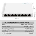 5/8 Port Gigabit Switch 10/100/1000M home network hub with power cable, office Ethernet splitter,  switch hub Internet injector. 