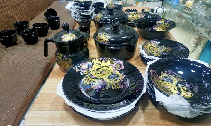 Marble Dinner Set Black 72 Pcs Gemya Round 8 Persons Serving Premium Quality Imported