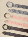 Western Style Printed Solid Color Pu Belt Buckle, Retro Casual Women's Belt, Classic Jeans Decorative Belt. 
