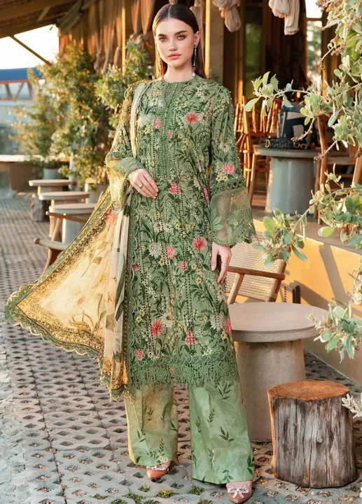 Maria B Lawn Suit ( GREEN 💚) | 3 Piece Lawn Suit | Unstitched Suit ...