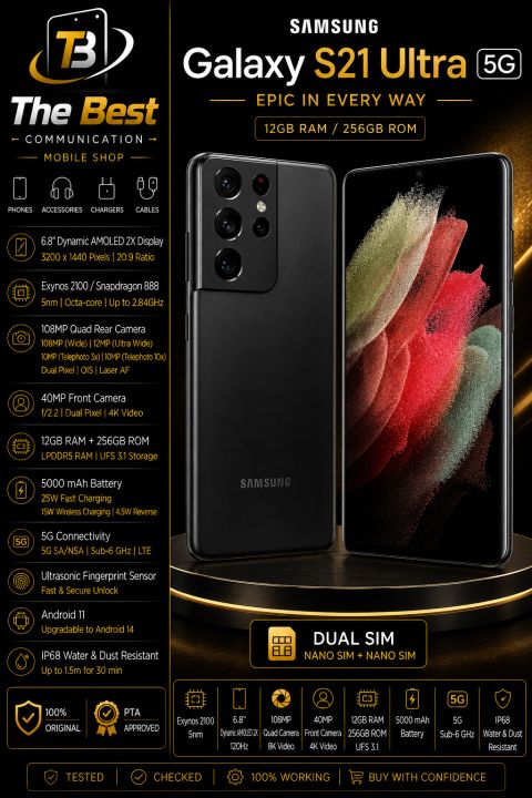 "Samsung Galaxy S21 Ultra Official PTA Approved 12GB RAM, 128GB Dual Sim