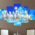 5 Piece Panel 7 Horse Wall Hang Decoration Canvas Art  With Frame. 
